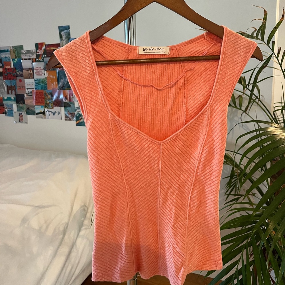 Coral tank top from ‘We the Free’ w ribbing and corset-inspired detailing!